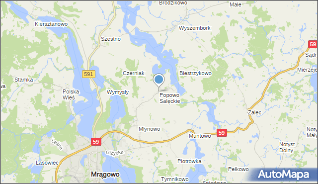 mapa Popowo Salęckie, Popowo Salęckie na mapie Targeo